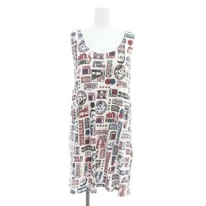 ヒスガール I LOVEデザイン 総柄 ノースリーブ ワンピース ミニ F 白 紺 赤 /HK OS