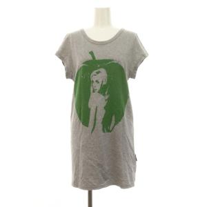 ヒスガール アップルプリント ショートスリーブ チュニック Tシャツ カットソー F グレー グリーン