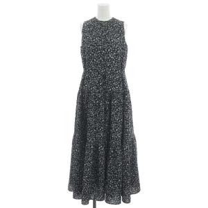 23SS フローラルシャーリングネックノースリワンピース ロング マキシ丈 ノースリーブ 花柄 1 黒