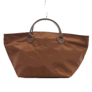Hervé Chapelier ナイロン舟形トートバッグ ハンドバッグ レザー 茶 ブラウン