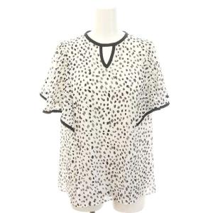 23SS バイカラーアニマルプリントブラウス 半袖 シアー レオパード プルオーバー 38 黒 白 ブラック