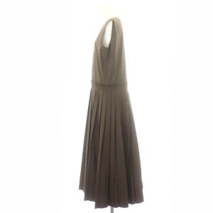 ebure 23AW ポリシルクタフタプリーツワンピース ロング ノースリーブ 36 ブラウン