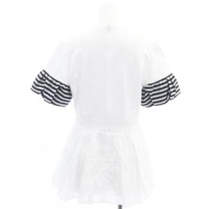 BORDERS at BALCONY 22SS POP UP限定 ペプラムトップス Tシャツ カットソー 半袖 ボーダー コットン 36 白 黒 ホワイト ブラック