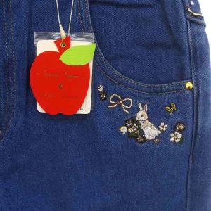 franche lippée ぺったりうさぎデニムパンツ ジーンズ テーパード 刺繍 S 紺 ネイビー