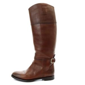 RALPH LAUREN レザー ロングブーツ ローヒール ベルト 35.5 22.5?p 茶 ブラウン