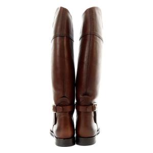 RALPH LAUREN レザー ロングブーツ ローヒール ベルト 35.5 22.5?p 茶 ブラウン