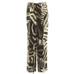 リネン混 ゼブラ柄 ワイドパンツ ストレート センタープレス タック ロールアップ ベルト付き 0 ベージュ