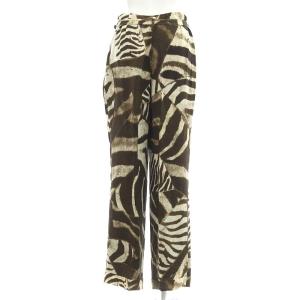 RALPH LAUREN PURPLE LABEL リネン混 ゼブラ柄 ワイドパンツ ストレート センタープレス タック ロールアップ ベルト付き 0 ベージュ