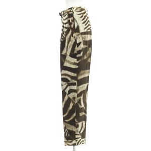 RALPH LAUREN PURPLE LABEL リネン混 ゼブラ柄 ワイドパンツ ストレート センタープレス タック ロールアップ ベルト付き 0 ベージュ