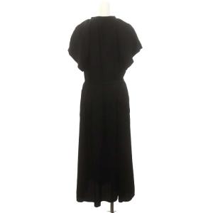 LOUNIE バンドカラーギャザーワンピース マキシ ロング 半袖 38 M 黒 ブラック /AT OS
