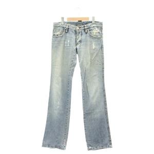 TWINSクラッシュ加工デニムパンツ ジーンズ ボタンフライ ロゴボタン 44 青 ブルー /CX OS