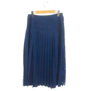 ADORE レースバックプリーツ スカート ロング ミモレ丈 フレア カットワーク 38 青 ブルー