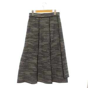 ADORE モノトーン ジャガード スカート ロング マキシ丈 プリーツ 38 黒 白 ブラック ホワイト