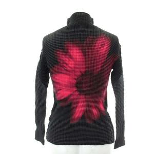ISSEY MIYAKE プリーツ フラワー ハイネックトップス カットソー 長袖 2 ブラック ピンク