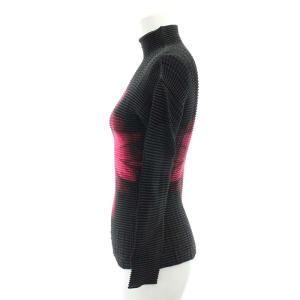 ISSEY MIYAKE プリーツ フラワー ハイネックトップス カットソー 長袖 2 ブラック ピンク