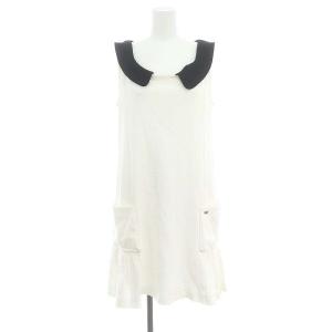 襟付き ノースリーブワンピース ひざ丈 40 M 白 ホワイト 黒 ブラック /AT OS