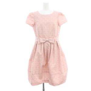 リボン柄 ワンピース ひざ丈 半袖 タック 40 L ピンク /AT OS