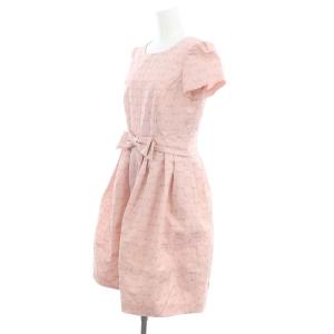 M'S GRACY リボン柄 ワンピース ひざ丈 半袖 タック 40 L ピンク /AT OS