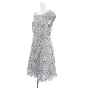 TOCCA 花刺繍 スクエアネックワンピース ロング 6 XL ブルー マルチカラー