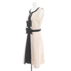 TO BE CHIC リボン バイカラー ワンピース ひざ丈 ノースリーブ スキッパー 42 L ピンク 黒 ブラック