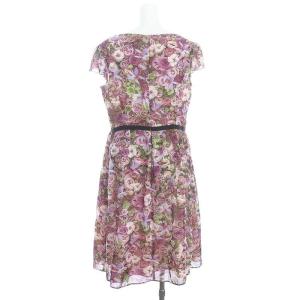 TOCCA NICOLAI BERGMANN FLOWER BOX ワンピース ひざ丈 半袖 タック 花柄 大きいサイズ 6 XL 紫