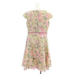 TOCCA 刺繍スクエアネックワンピース 膝丈 フレンチスリーブ 6 ライトピンク マルチカラー