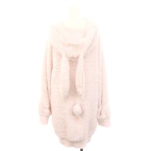 gelato pique 23AW 【bunny】バニーモコフード付きワンピース ルームウエア 長袖 ひざ丈 プルオーバー F ピンク