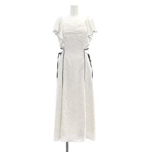 24SS 配色ラッフルサイドカットアウトワンピース ロング マキシ S 白 ホワイト 黒 ブラック /MF