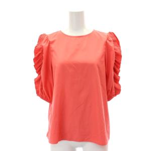 LANVIN en Bleu プリーツフリルブラウススカート セットアップ 上下 38 M 36 S 朱色 /SY OS