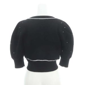 SNIDEL 24SS パフスリクロップドカーディガン ニット 七分袖 ビジュー F 黒 ブラック 白 ホワイト /DO
