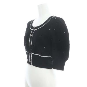 SNIDEL 24SS パフスリクロップドカーディガン ニット 七分袖 ビジュー F 黒 ブラック 白 ホワイト /DO