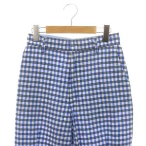 yori コットン チェックパンツ テーパードパンツ 36 青 白 グレー /DF OS