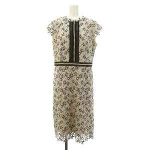 総レース フレンチスリーブ ワンピース ひざ丈 42 オフホワイト グレー 黒 /DF OS