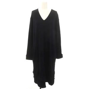 Vネックワンピース ロング 長袖 ウール 3 紺 ネイビー