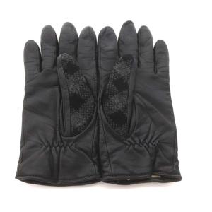 BURBERRY レザー 手袋 チェック 7 ブラック グレー