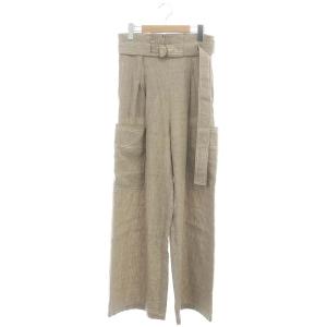 ロゴベルト付き カーゴパンツ ワイド リネン 38 ベージュ