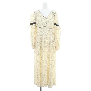 ドット ワンピース ロング 長袖 アイボリー 黒 ブラック 19117 /DF OS