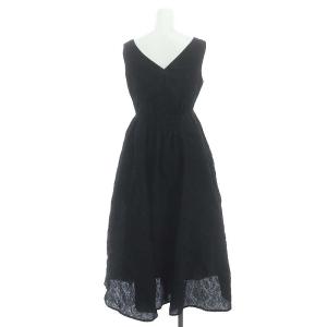 dazzlin バックボリュームヘプバーンワンピース ミモレ ロング ノースリーブ スクエアネック S 黒 ブラック /AT