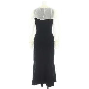 SNIDEL スクエアカラードッキングニットワンピース ロング 長袖 F 黒 ブラック オフホワイト