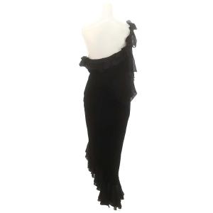 RALPH LAUREN ベロアフリルワンピース ミモレ ロング アシメントリー シルク混 4 S 黒 ブラック