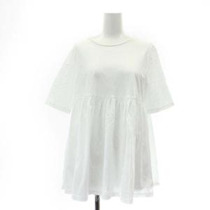 フレアギャザーカットソー 切替 半袖 F 白 ホワイト /DF OS SH