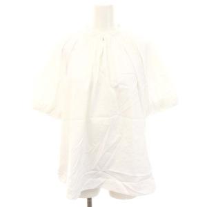 23SS ストレッチブロード パフスリーブブラウス 半袖 バンドカラー 36 S 白 ホワイト /AT