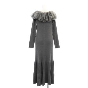 CELFORD 23AW ケープデザインニットワンピース マキシ ロング 長袖 リブ チュール 36 S グレー