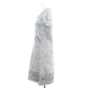 TO BE CHIC ツイード パフスリーブワンピース ひざ丈 半袖 42 ライトブルー マルチカラー