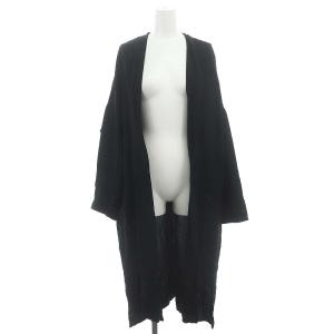 リネンレーヨンポプリンライトローブ カーディガン ロング 長袖 黒 ブラック /HK OS