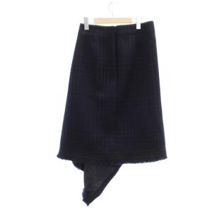 sacai Wool Tweed Skirt スカート セミタイト ミモレ ロング アシメントリー ウール 1 黒 紺 ブラック ネイビー