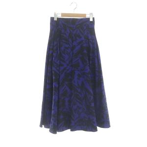 22AW タフタフラワープリントタックスカート ロング ミモレ フレア 青 ブルー 黒 ブラック