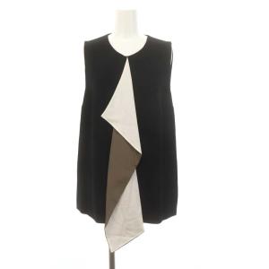 フロントデザインノースリーブブラウス シャツ シルク 40 M 黒 ブラック SH