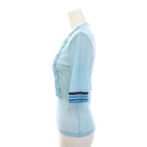 VIVIENNE TAM MICRO RUFFLE MESH カットソー 五分袖 メッシュ フリル シアー リブ ライン 40 ライトブルー マルチカラー