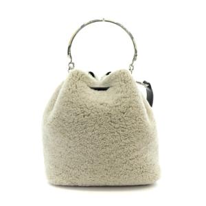 JIMMY CHOO BON BON BUCKET ショルダーバッグ 2way ムートン ボア パイソン柄 グレージュ